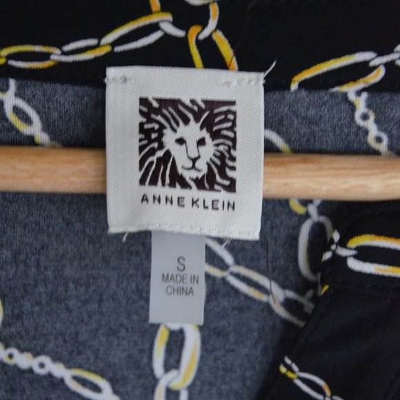 Anne Klein Black Top with Gold Chain Patterned Design Womens Size Small - Picture 7 of 11